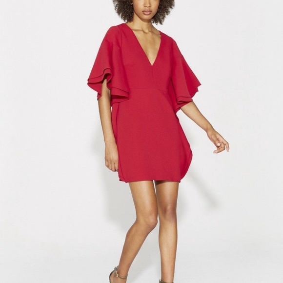 Halston Heritage V-Neck Flounce Sleeve Mini Dress - Picture 8 of 9